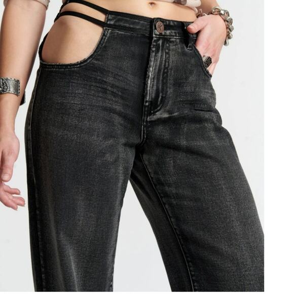 One Teaspoon Cut Out Jackson Wide Leg Denim Jeans - Faded Black Size 30 NWT - Picture 12 of 12